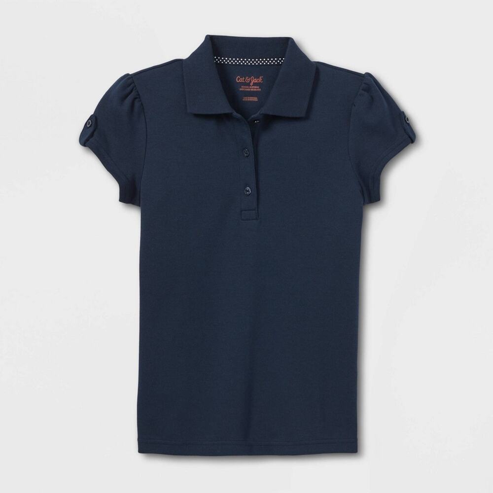 Cat & Jack Girls Short Sleeve Interlock Uniform Polo Shirt School Apparel Blue S